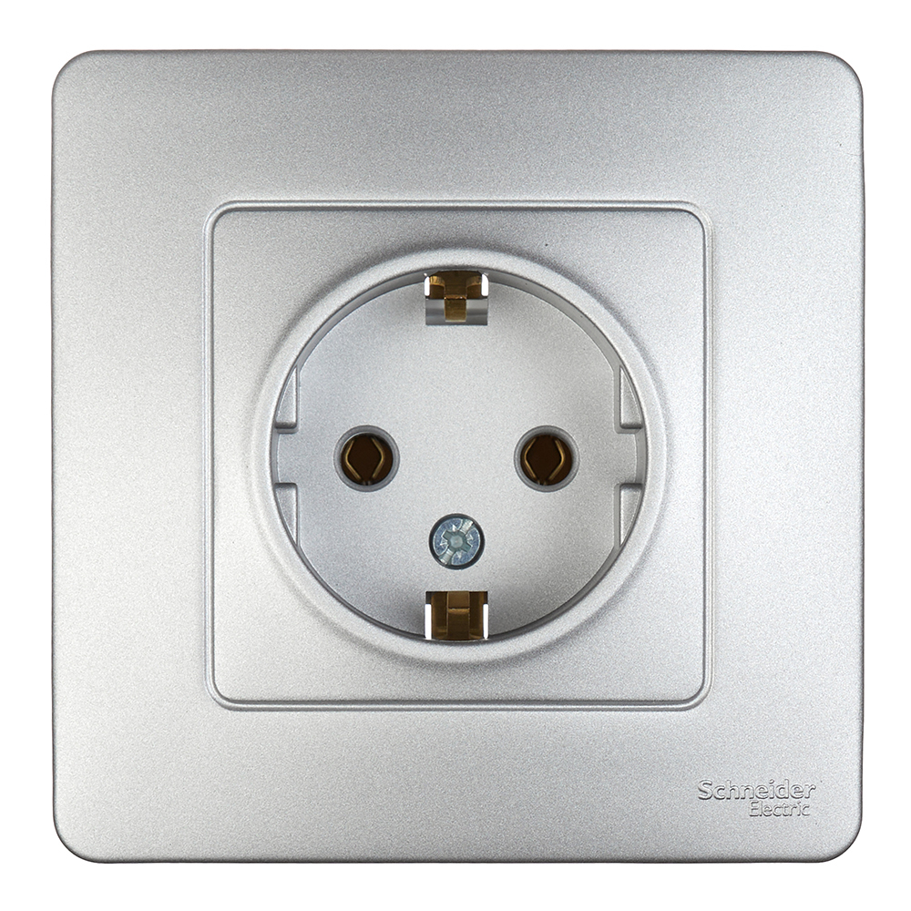 Розетка с рамкой Schneider Electric Blanca BLNRS001013 скрытая установка алюминий с заземлением