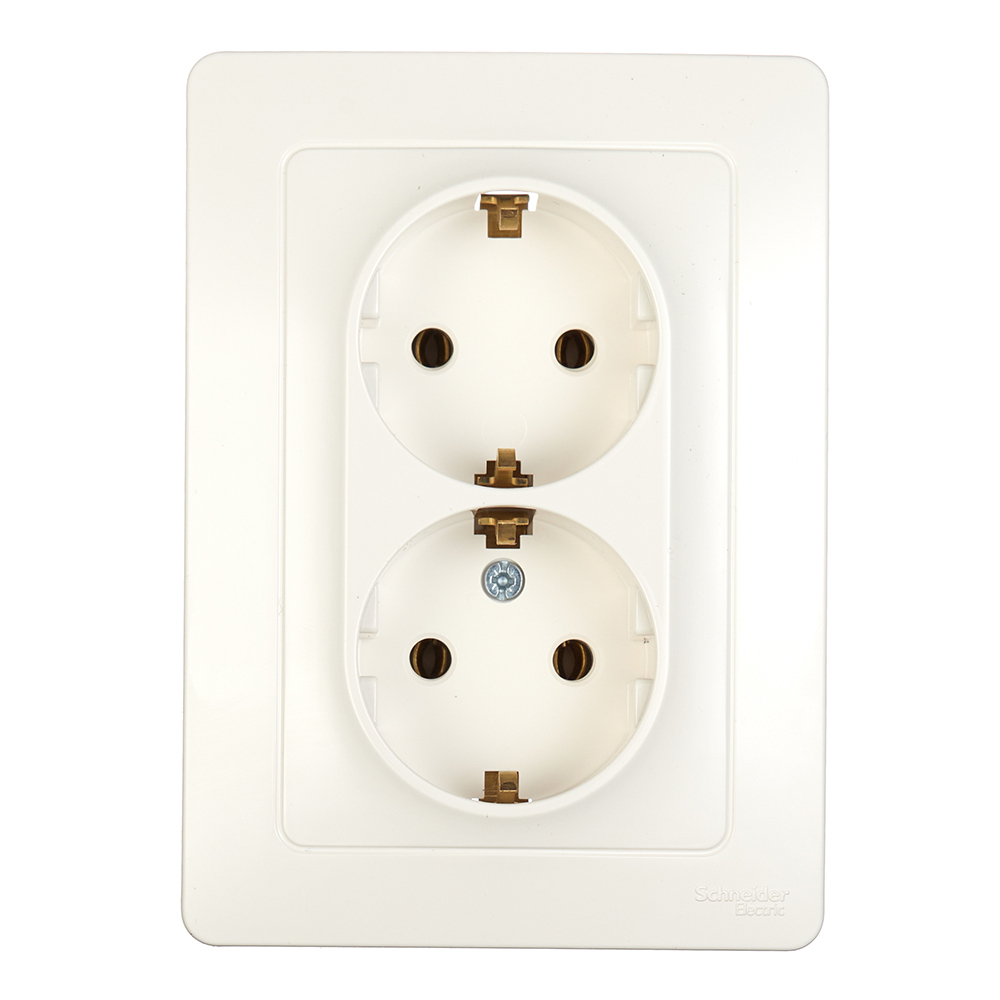 Розетка с рамкой Schneider Electric Blanca BLNRS001022 двойная скрытая установка молочный с заземлен