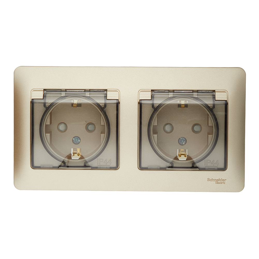 Розетка с рамкой Schneider Electric Glossa GSL000447 двойная скрытая установка титан с заземлением I