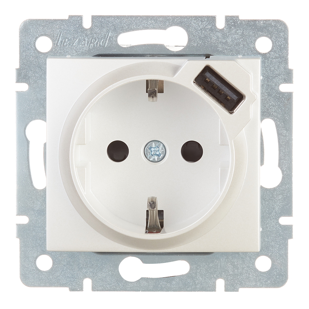 Розетка USB Lezard KARINA 707-3088-181 скрытая установка жемчужно-белая с заземлением один модуль US