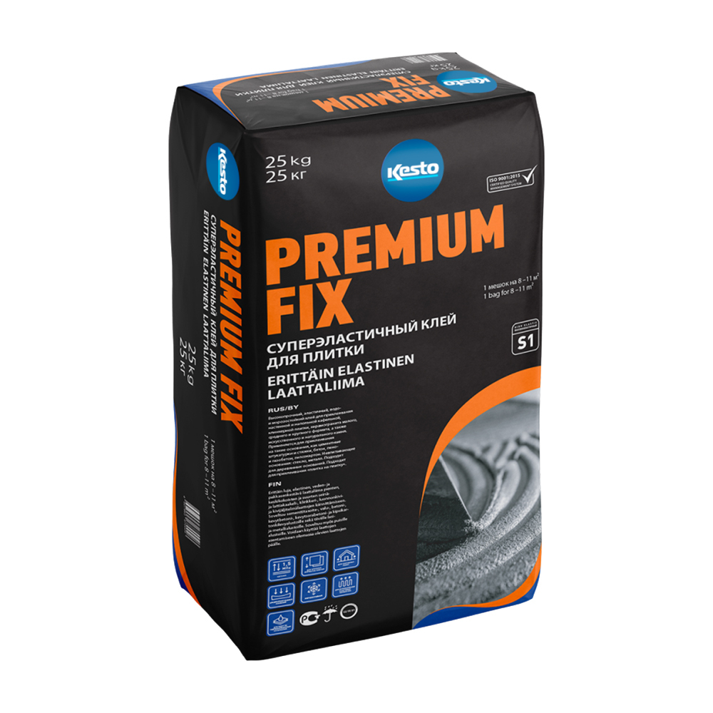 Клей для плитки/ керамогранита/ камня Kiilto Premium Fix эластичный серый (класс С2) 25 кг
