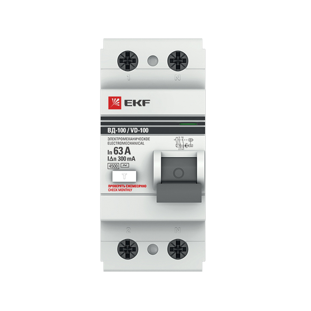 УЗО EKF (elcb-2-63-300-em-pro) 63А 300 мА 2P тип АС 4,5 кА