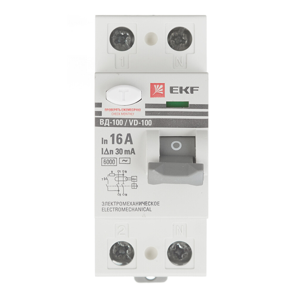 УЗО EKF (elcb-2-6-16-30-em-pro) 16А 30 мА 2P тип АС 6 кА