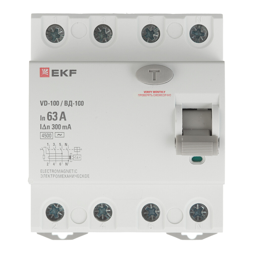 УЗО EKF (elcb-4-63-300-em-pro) 63А 300 мА 4P тип АС 4,5 кА