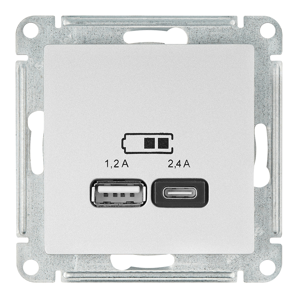Розетка USB Schneider Electric Atlas Design ATN000339 скрытая установка алюминий два модуля USB типы