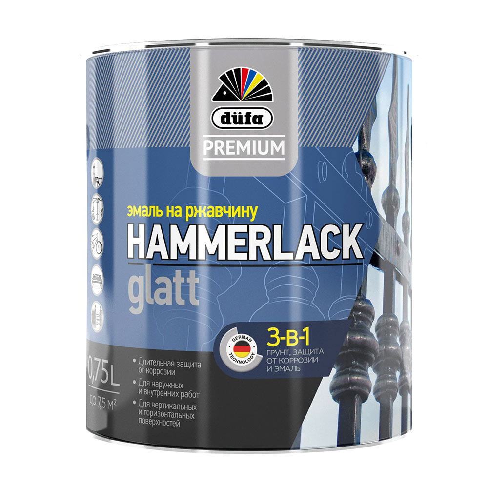 Эмаль по ржавчине 3в1 Dufa Premium Hammerlack серебристая RAL 9006 глянцевая 0,75 л