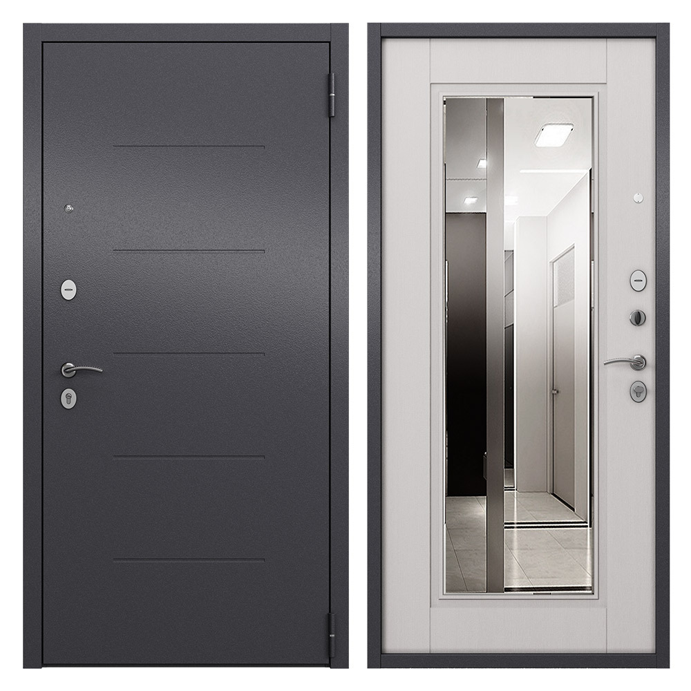 Дверь входная Buldoors Home Eco правая букле графит - ларче белый с зеркалом 960х2050 мм