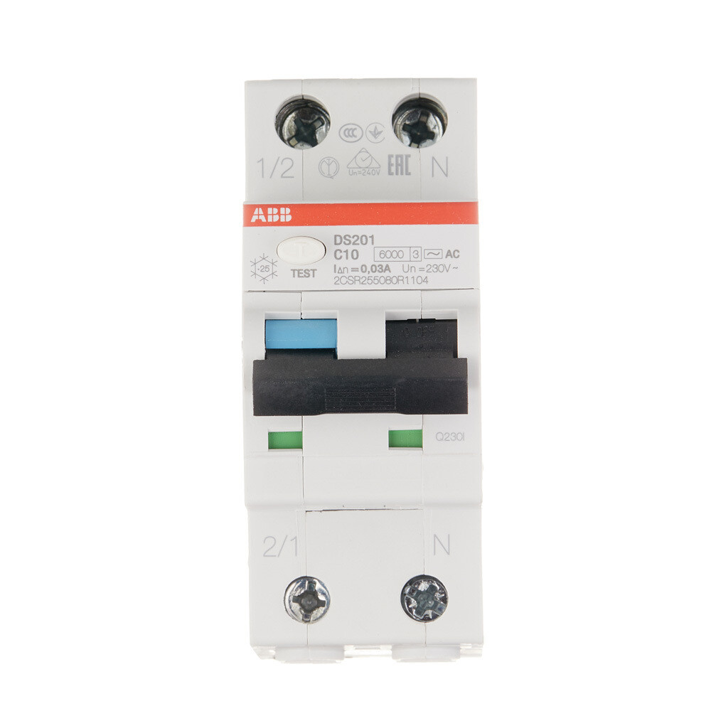 Автомат дифференциальный ABB DS201 (2CSR255080R1104) 10А 30 мА 2P тип АС 6 кА