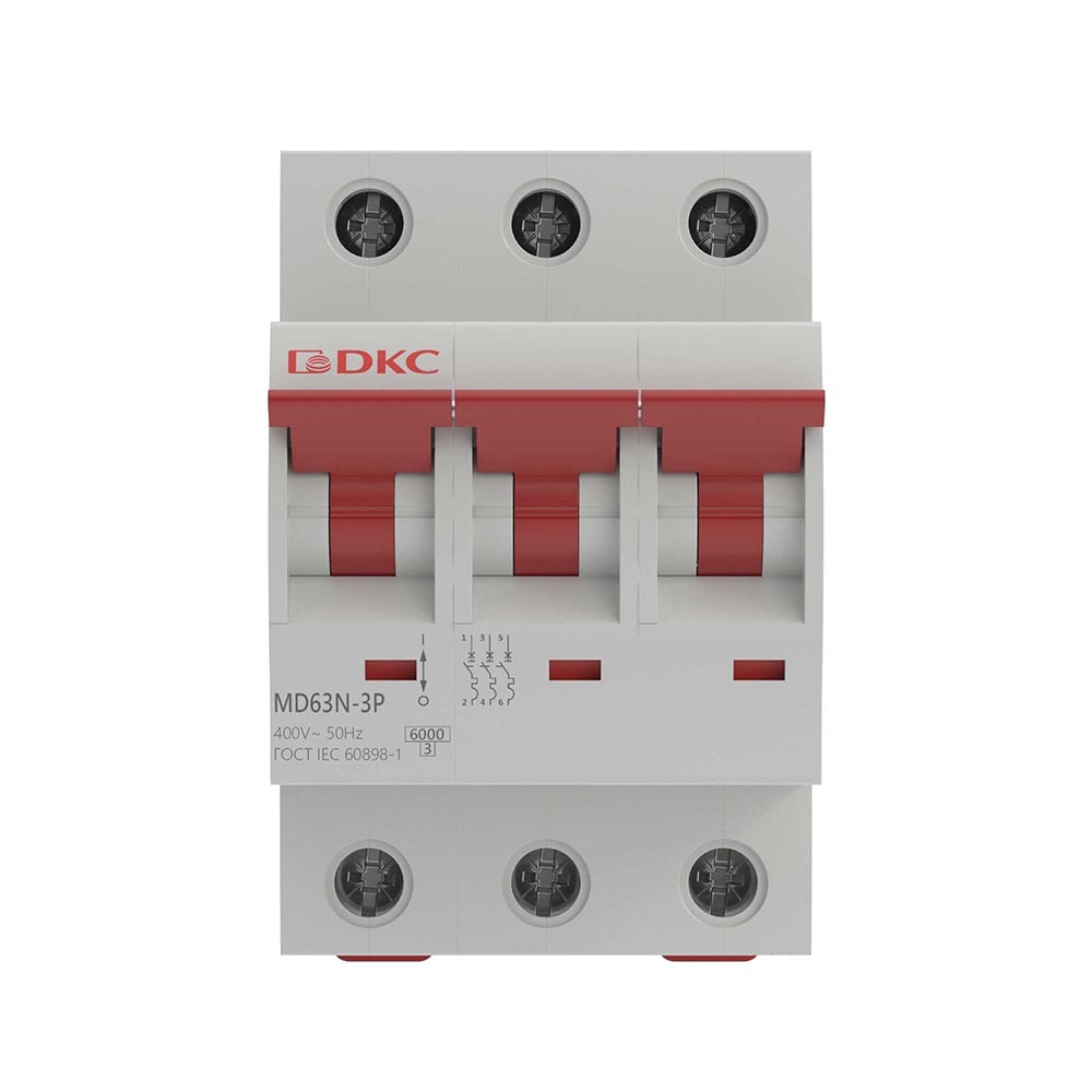 Автоматический выключатель модульный DKC Yon Max MD63N 3P 63А тип C 6 кА 400 В (MD63N-3PC63)