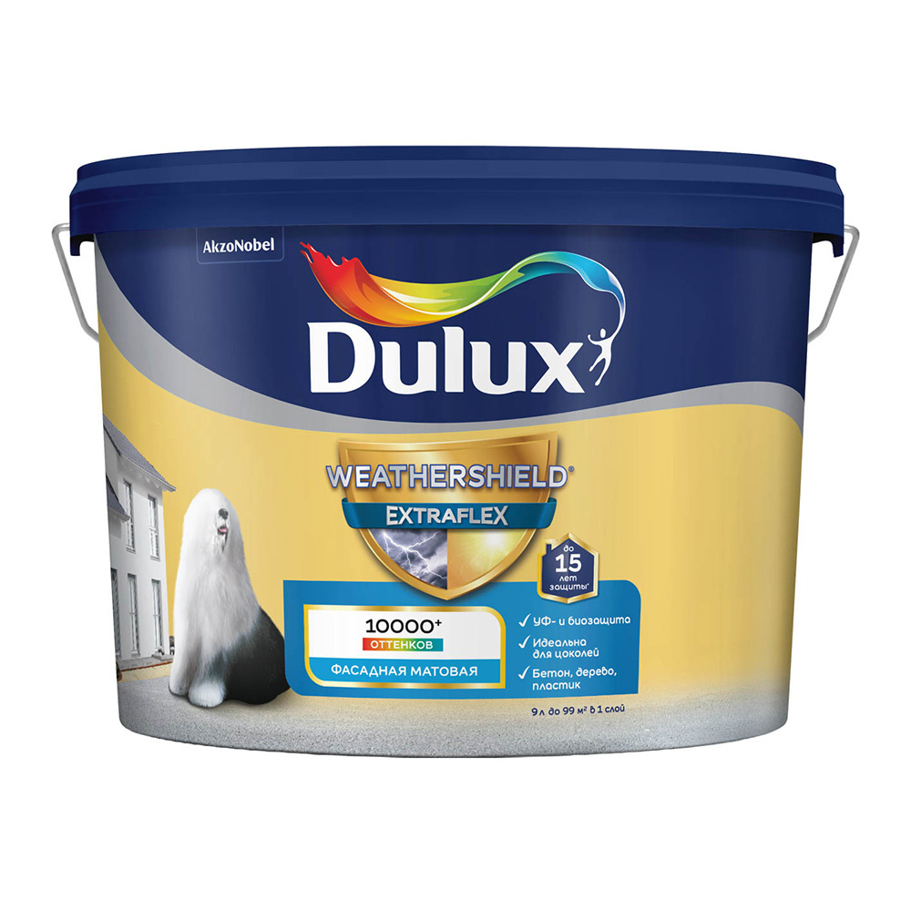 Краска фасадная Dulux Weathershield Extraflex эластичная акриловая база BW белая 9 л