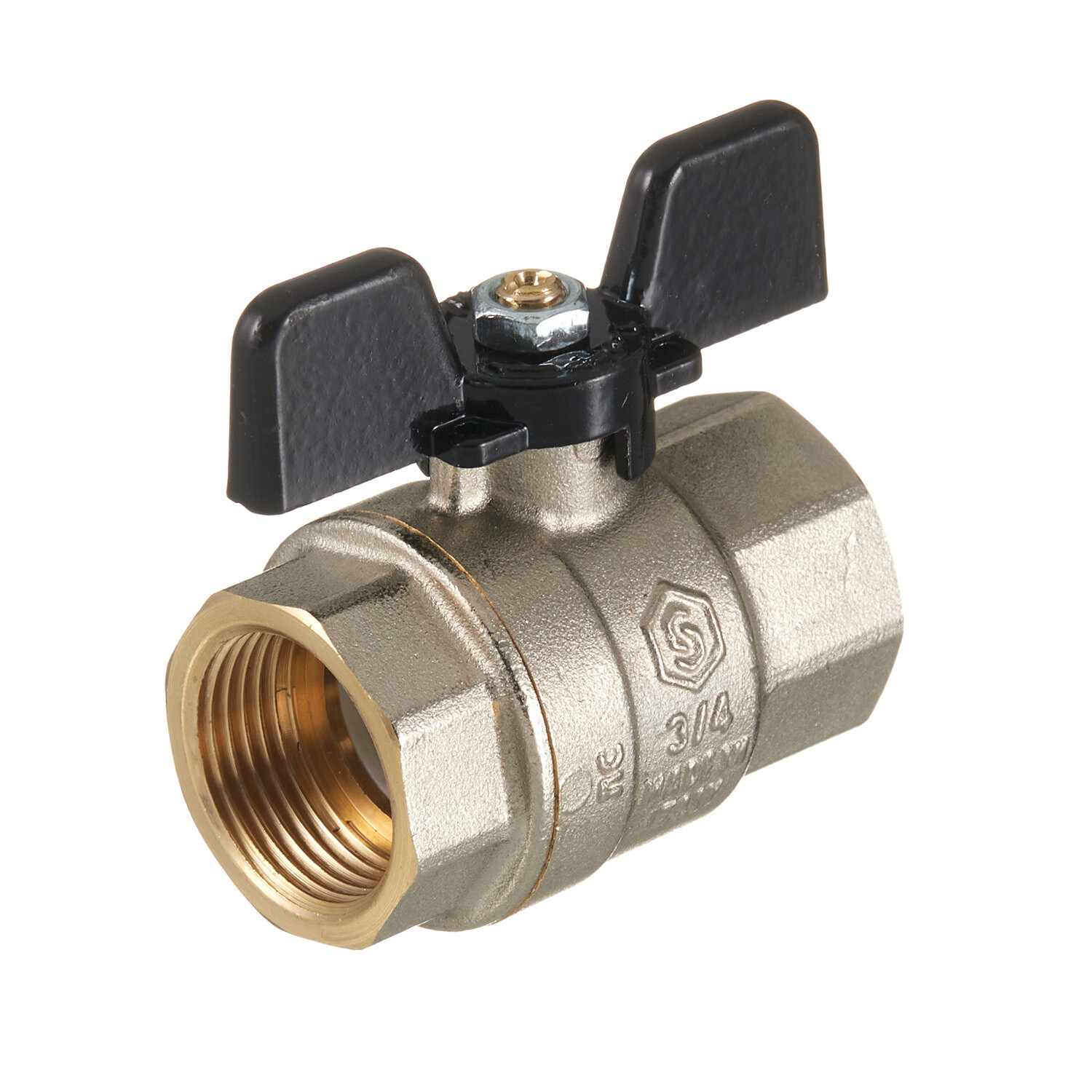 Кран шаровой латунный Stout SVB 3/4 ВР(г) х 3/4 ВР(г) полнопроходной бабочка прямой (SVB-0002-200020