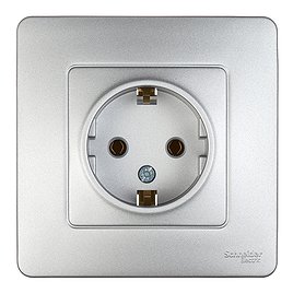 Розетка с рамкой Schneider Electric Blanca BLNRS001013 скрытая установка алюминий с заземлением
