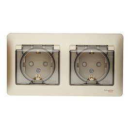 Розетка с рамкой Schneider Electric Glossa GSL000447 двойная скрытая установка титан с заземлением IP44 со шторками