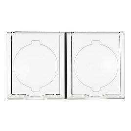 Розетка Simon 15 Aqua двойная 1594433-030 открытая установка белая с заземлением IP54 с крышкой