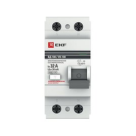 УЗО EKF (elcb-2-32-30-em-pro) 32А 30 мА 2P тип АС 4,5 кА