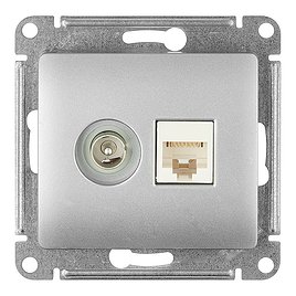 Розетка телевизионная/компьютерная Schneider Electric Glossa GSL000389 скрытая установка алюминий IP20 модули TV и RJ47