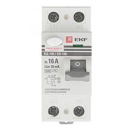 УЗО EKF (elcb-2-6-16-30-em-pro) 16А 30 мА 2P тип АС 6 кА