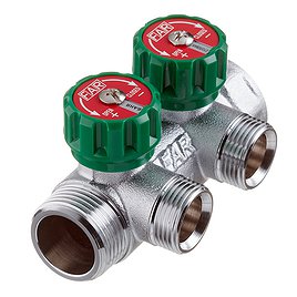 Коллектор Far (FK 3821 134) 1 ВР(г) х 2 выхода 3/4 НР(ш) ЕК х 1 НР(ш) регулируeмый