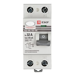 УЗО EKF (elcb-2-6-32-30-em-pro) 32А 30 мА 2P тип АС 6 кА