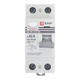 УЗО EKF (elcb-2-6-63-30-em-pro) 63А 30 мА 2P тип АС 6 кА