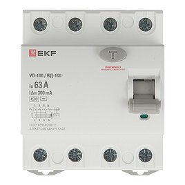 УЗО EKF (elcb-4-63-300-em-pro) 63А 300 мА 4P тип АС 4,5 кА