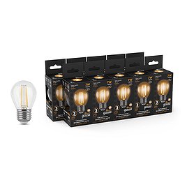 Лампа светодиодная Gauss Filament 7 Вт E27 филаментная шар 2700К теплый белый свет 150-265 В прозрачная (10 шт.)