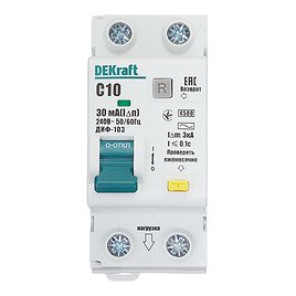 Автомат дифференциальный Dekraft ДИФ-103 (16051DEK) 10А 30 мА 2P тип АС 4,5 кА компактный