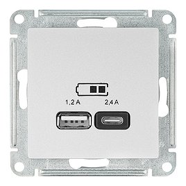 Розетка USB Schneider Electric Atlas Design ATN000339 скрытая установка алюминий два модуля USB типы A и C