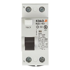 Автомат дифференциальный КЭАЗ ВД1-63 (221903) 2P 25А 6 кА 220 В на DIN-рейку
