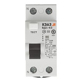 Автомат дифференциальный КЭАЗ ВД1-63 (221922) 2P 63А 6 кА 220 В на DIN-рейку