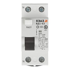 Автомат дифференциальный КЭАЗ ВД1-63 (221907) 2P 63А 6 кА 220 В на DIN-рейку