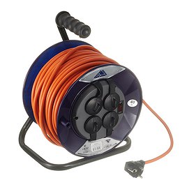 Удлинитель силовой на катушке Партнер Электро PowerLine (УТ-012786) открытая установка с заземлением 40 м 16 А 250 В 3,5 кВт 4 розетки ПВС 3х1,5 мм2 IP44 с брызгозащитой темно-серый