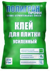 Клей для керамической плитки "Полигран Профи" усиленный 25кг, 48шт./пал.