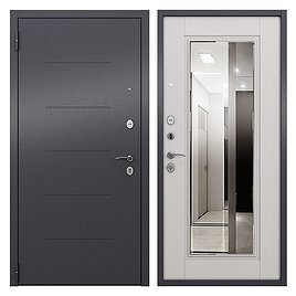 Дверь входная Buldoors Home Eco левая букле графит - ларче белый с зеркалом 860х2050 мм