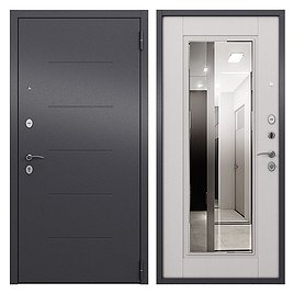 Дверь входная Buldoors Home Eco правая букле графит - ларче белый с зеркалом 960х2050 мм