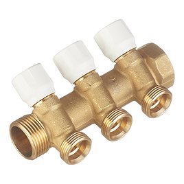 Коллектор Tece (8730011) 1 ВР(г) х 3 выхода 3/4 НР(ш) ЕК х 1 НР(ш) с запорными вентелями