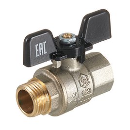 Кран шаровой латунный Stout SVB 1/2 ВР(г) х 1/2 НР(ш) полнопроходной бабочка прямой (SVB-0004-200015)