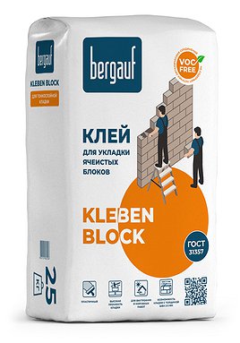 Бергауф Kleben Block, 25 кг кладочная смесь для ячеистых блоков. под.56шт. 
